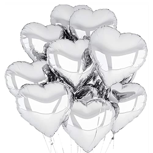 Ballon Coeur Argent 20 pièces baudruche en Forme de Coeur 18 Pouces Ballons de Fleuret, Ballon Helium Coeur pour la décoration de l’Engagement de Mariage La Saint-Valentin