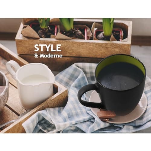 MIAMIO - 6 x 350 ml Tasse à café en grès/Ensemble de tasses Le Papillon Collection (Noir-Vert)