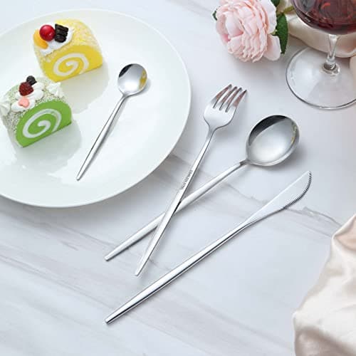 Couverts de table pour 6 personnes, Pleafind 24 pièces couverts en argent, set couverts de table, couverts inox avec couteau, fourchette, cuillère, passe au lave-vaisselle et poli miroir