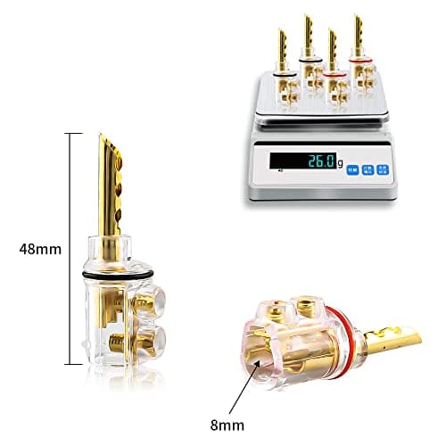 Tertullus bfa Lot de 4 fiches bananes en cuivre transparent phosphore cuivre plaqué or à visser pour câble d'enceinte jusqu'à 5,5 mm