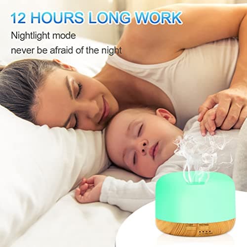 LOMUG Diffuseur d'Huiles Essentielles, 450ML Humidificateur d'aromathérapie à Ultrasons à Arôme, Fête des Mères Cadeau Maman Femme Diffuseur Aromathérapie électrique avec 7 LED, Timer et Contrôle