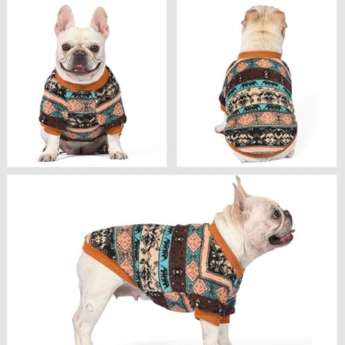 Yoolhamy Pull en polaire pour chien de petite taille - Pull d'hiver pour chien - Vêtement d'hiver ethnique bohème - Doux et chaud - Pull thermique pour chien - Marron - Taille M