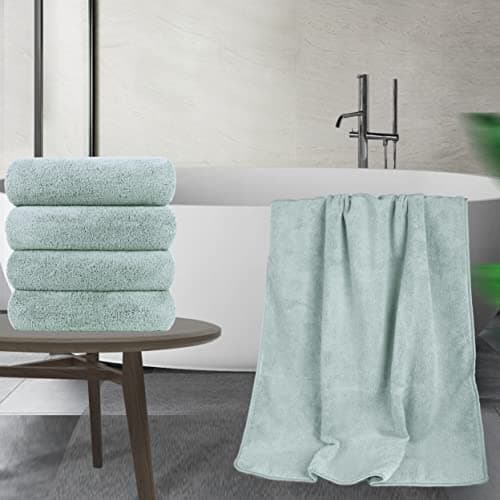 Polyte - 4 Serviettes de Bain en Microfibres - sèche Rapidement/ne Peluche Pas - Vert Clair - 145 x 76 cm