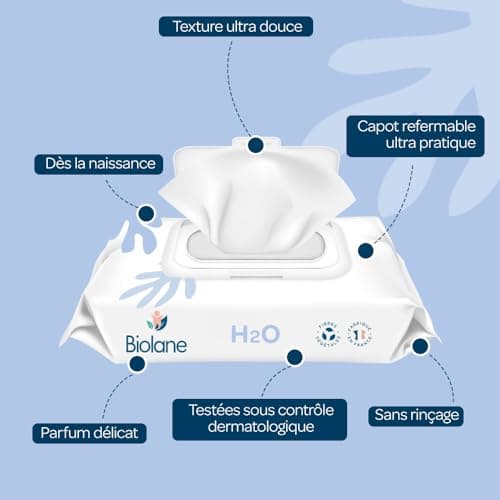 BIOLANE - Lingettes bébé à l'eau - 900 Lingettes - Lot de 12x75 - Nettoyage doux et efficace - Dès la naissance - Qualité Française