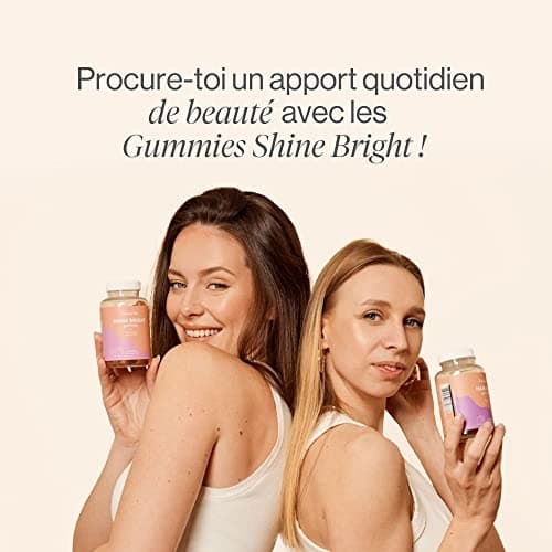 Shine Bright | Gummies Pousse Cheveux | Vitamines pour la peau, les cheveux et ongles | Biotin, Acide Folique, Vitamine B6, B12 | 120 Gummies | Tummy Tox