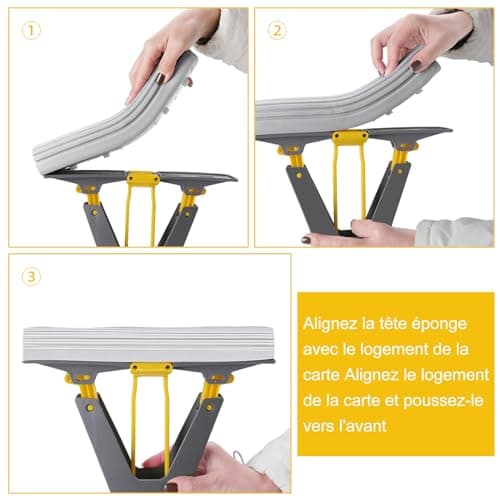 Masthome Balai Eponge Absorbant avec Essoreuse Intégrée, Balai Serpillière avec 3 Réutilisables PVA éponge Head, Poignée Réglable de 130 cm, Serpillière éponge pour Nettoyage Sols