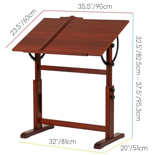 MEEDEN Table à Dessin en Bois: 90 x 60 cm Table de Dessin d'artiste, Table d'art avec Hauteur Réglable, Table de Peinture en Studio, Bureau d'Artisanat pour Adultes pour l'Écriture, Noyer