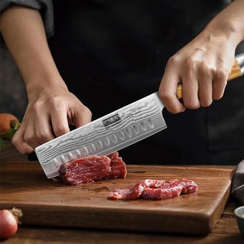 HOSHANHO Damas Couteau de Cuisine Nakiri 16,5 cm en Acier Damas de 67 Couche, Professionnel Super Tranchant Japonais Couteau avec Manche Ergonomique en Bois