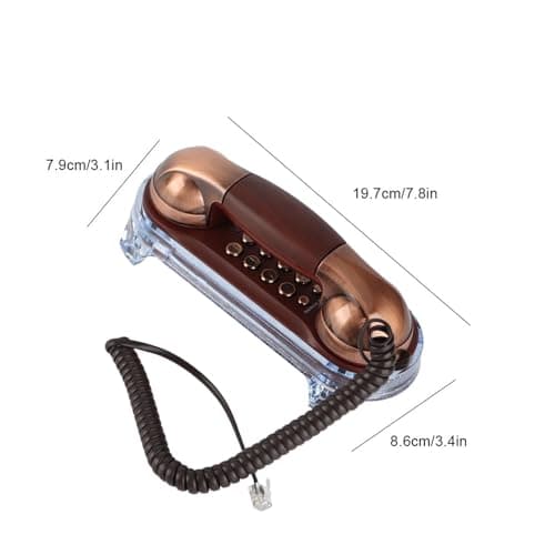 Retro Antique Téléphone Fixe avec rétroéclairage Bleu - Design Ergonomique - Boutons Ronds - Double Placement, Tapis antidérapant inférieur et Design Mural(cuivre Rouge)