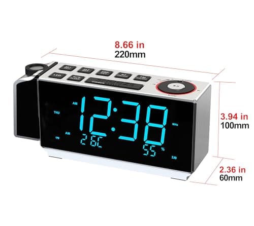 iTOMA Réveil de Projection avec Radio FM, Chargement USB, écran LED de 1,8 Pouces, Veilleuse, Double Alarme, Snooze, Contrôle de Gradation, Radio - Réveil de Chevet CKS509