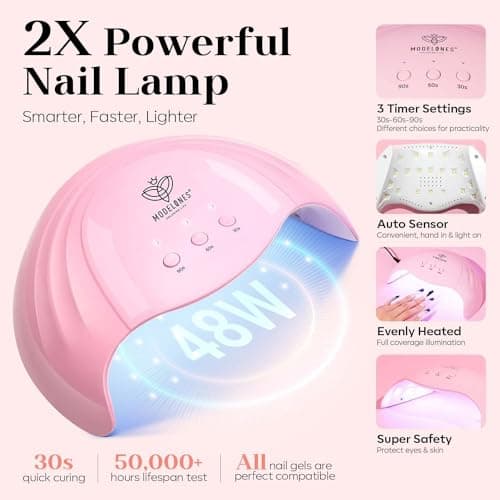 modelones Kit Ongle Gel Uv Complet, Kit Vernis Semi Permanent -Lampe Uv Ongles Gel 48W-12 Couleurs Rose Blanc Rouge Vernis à Ongles -Base Top Coat-Strass Décor Kit Manucure Salon DIY Home Nageldesign