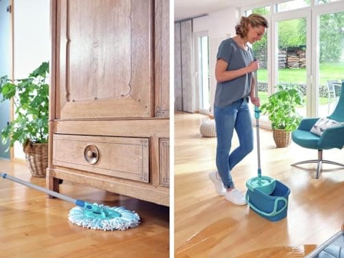 Leifheit Clean Twist Disc Mop Ergo Kit complet balai, serpillière et seau essoreur, ensemble balai serpillère en microfibre avec manche télescopique, essorage sans effort