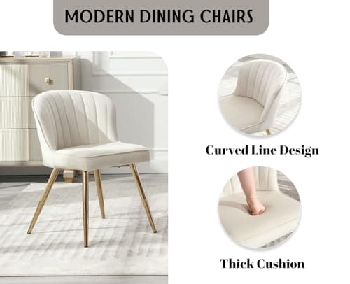 Wahson Chaises de Salle a Manger en Velours Lot de 2 Chaise Salle à Manger Moderne avec Coussin Épais Chaise de Cuisine avec Pied Doré, Chaise en Velours pour Salle à Manger/Restaurant, Beige