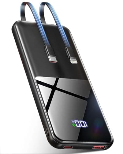 Batterie Externe 10000mAh avec Câbles Intégrés, 22.5W PD3.0 QC4.0 Batterie Externe USB C Câble Charge Rapide Batterie Portable 4 Sorties avec Affichage LED Compatible avec iPhone Samsung Huawei Xiaomi