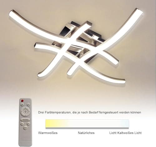 Sweier Plafonnier LED avec Dimmable Télécommande, Lustre LED Moderne 28W 2800Lumen Plafond Luminaire en forme de vague, Plafonnier Courbé pour Couloir Chambre Cuisine Salon