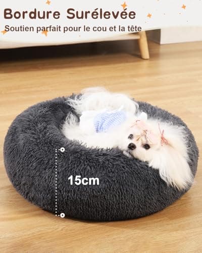 KSIIA Panier Chien Chat, Coussin Chat en Peluche Lavable, Ø 50 cm, Lit en Forme de Donut, Lit Rond pour Chat, Tapis pour Petit Chat et Chien, Gris Foncé