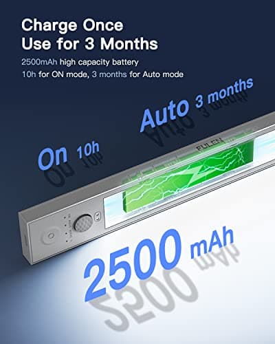 FULEN Lampe d'intérieur Avec détecteur de Mouvement, 2500mAh Veilleuse LED Rechargeable, éclairage LED Sans Fil Pour Cuisine Sous les Meubles, Armoires, Garde-robes (Paquet de 2)