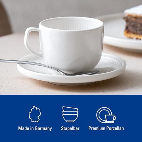 Villeroy & Boch - Sous-tasse à café Afina en porcelaine premium, sous-verre pour tasses à café, Fabriquée en Allemagne, compatible lave-vaisselle et micro-ondes, empilable, blanche
