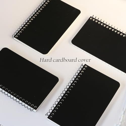 Quanerba Lot de 4 petits carnets à spirale 7,6 x 12,7 cm A7 (7,6 x 12,7 cm) pour la maison, le bureau et l'école | 60 feuilles/120 pages, noir