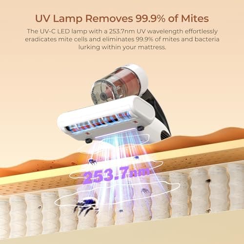 JIGOO Aspirateur Matelas Anti Acariens avec Affichage LED Intelligent, Capteur de Poussière d'acariens, lumière UV-C, Combat Les punaises de lit, Élimine 99,9% des allergènes, Spécial Allergies