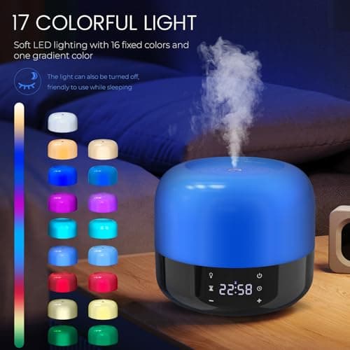 Sejoy Diffuseurs d'huiles essentielles 400 ml, diffuseur d'aromathérapie coloré, humidificateur silencieux pour chambre à coucher, minuterie de 8 heures et affichage de l'heure, 17 lumières de