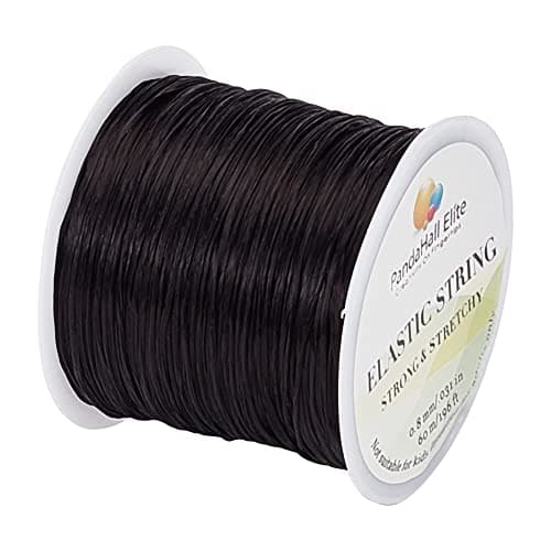 PH PandaHall 1 Bobine de 60m Fil de Fibre Elastique/Corde Elastique pour Enfiler des Perles et Creation de Bijoux, Diametre : 0.8mm, Noir