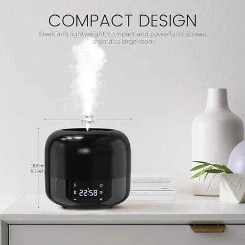 Sejoy Diffuseurs d'huiles essentielles 400 ml, diffuseur d'aromathérapie coloré, humidificateur silencieux pour chambre à coucher, minuterie de 8 heures et affichage de l'heure, 17 lumières de