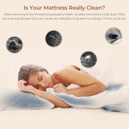JIGOO J200 Aspirateur Matelas Anti Acariens, Aspirateur Matelas à Main 500W avec lumière UV-C et ultrasons, Élimine 99% des allergènes, Chauffage Fonction, pour Matelas, Canapés, Textiles, Lit