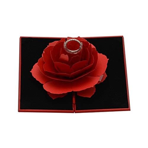 Boîte de Bague de Fiançailles Fleur Rose Boîte à Bagues 3D Pop Up Rose Fiançailles Ringbox pour Mariage Bague de Fiançailles Saint Valentin Anniversaire Proposition de Mariage, 13*7,4*2,6 cm, Rouge