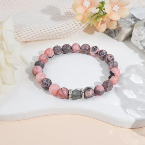 Lueaurra Cadeau pour Femme Bracelet Pierres Naturelles Femme Original Cadeau Ado Fille Cadeaux Noel Femme Cadeau Anniversaire Bracelet Cadeau pour Mamie Maman Sœur Amie - Rosa