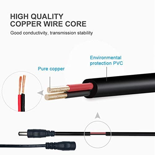 Liwinting 2 Pièces 3 Mètres Rallonge Cordon d'alimentation DC 2,1mm x 5,5 mm Mâle à Femelle Connecteur pour Adaptateur Secteur, LED, CCTV Camera Power, Voiture, Moniteurs, et Plus - Noir