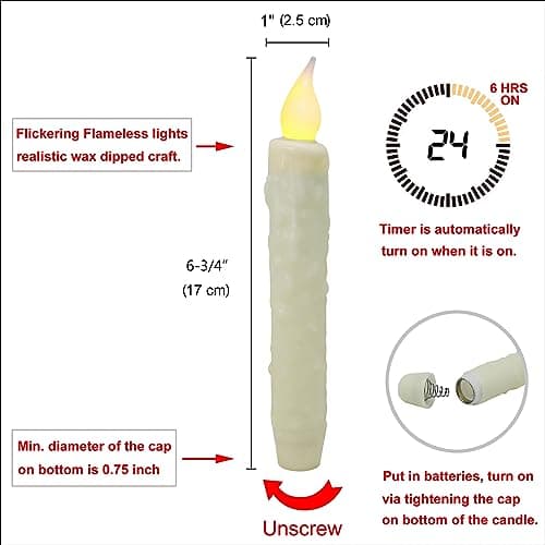 CVHOMEDECO. Bougies en Cire véritable, trempées à la Main, fonctionnant sur Piles, avec minuterie LED, décoration Rustique Primitive, 17,1 cm, Ivoire, 3 PCS dans Un Paquet.