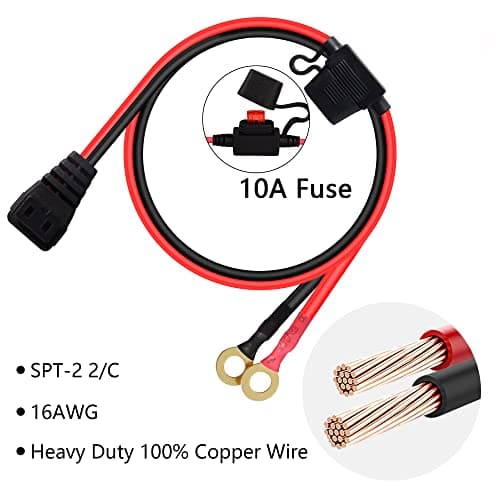 PNGKNYOCN 12V câble d'alimentation pour réfrigérateur de Voiture, 16awg borne o - Ring à la tête de réfrigérateur de Voiture Portable fusible 15A intégré pour réfrigérateur de Voiture Portable (3M)