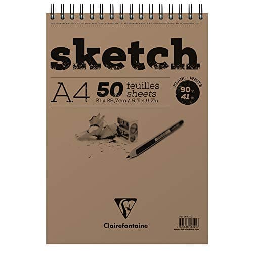 Clairefontaine 96904C Bloc Spiralé en-tête Papier Sketch - 50 Feuilles Papier Dessin Blanc au Grain Très Léger - Feuilles Détachables - A4 21x29,7 cm 90g