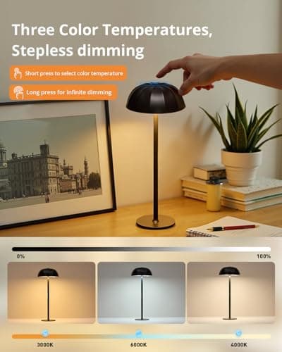 wowatt Lampe de Table Sans Fil, 3 Températures de Couleur et Gradation Continue Lampe Tactile, IP54 Lampe Exterieur Rechargeable USB, Deux Hauteurs Réglables pour Chambre à Coucher, Patio, Restaurant