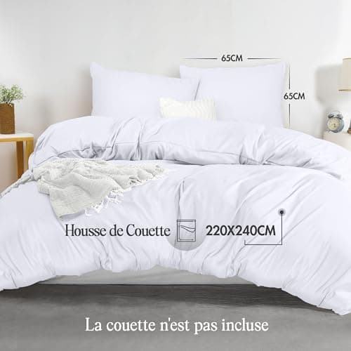 Utopia Bedding Housse de Couette 220x240 cm avec 2 Taies d'oreiller 65x65 cm (Blanc) - Parure de lit 220 x 240 cm - Ensembles de Housses de Couette en Microfibre brossée Douce