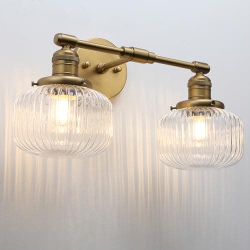 Pathson Industriel 2-Lumières Applique Murale E27 Luminaires Intérieur Abat-jour en Verre Côtelé Ø16CM Lampe Murale pour Salon,Cuisine, Salle de bain,Miroir (Antique)