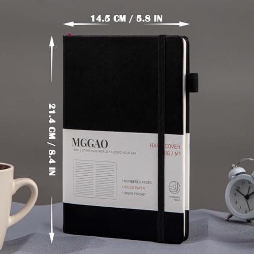 MGGAO A5 Journal ligné 100 GMS Papier épais ligné avec 188 pages numérotées Carnet de notes en cuir de qualité supérieure pour écriture personnelle, étude, bureau, enregistrement de voyage