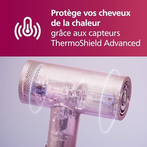 Philips Sèche-cheveux Philips High Speed 8000 Series, ThermoShield Advanced, ionique, embout de coiffage et diffuseur, soin du cuir chevelu, 1400 W, champagne rosé, modèle BHD837/10