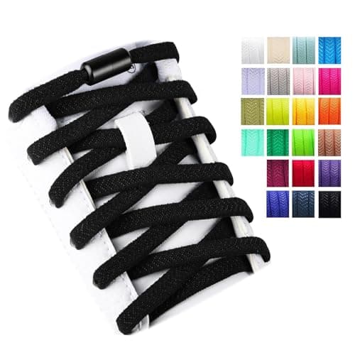 Olukssck 2 Paires Élastiques Lacets Plats avec Fermeture en Métal, Sans Nœuds pour Enfants et Adultes, Sport de Chaussures pour Toutes Les Chaussures, Noir
