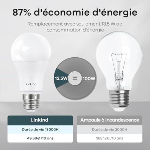 Linkind Ampoule LED E27 Blanc Chaud, 13W Equivalent 100W, 2700k Lumière Blanche Chaude 1521lm, Ampoule Standar A60 Gros Culot à Vis, No Dimmable, 220v-240v, Lot de 6