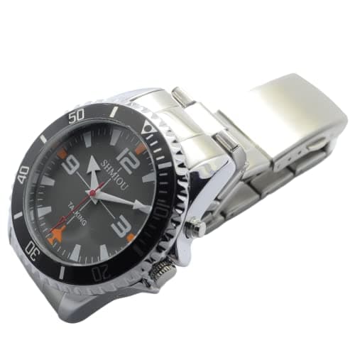 SHMIOU Montre parlante française pour Aveugle Senior malvoyant Unisexe Homme Femme Parlant Bracelet en Acier Inoxydable Montre-Bracelet avec Alarme