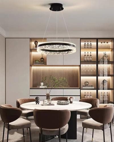 Deliouay Lampe à suspension LED table à manger ronde suspension anneau moderne lampe à suspension dimmable table à manger avec télécommande suspension salon cuisine Bureau (noir, Ø50cm)