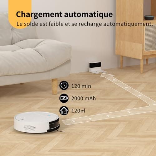 OKP Aspirateur Robot, Robot Aspirateur Laveur 3 en 1, Mince Silencieux Connecté WiFi/Bluetooth/Alexa/App, Auto-Charge, 120min d'Autonomie, Idéal pour Poils d'animaux Sols Tapis, K5 avec Télécommande