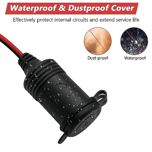 Hoembpn 2M Rallonge Prise Allume-Cigare de Voiture étanche avec ON/OFF Interrupteur et Fusible 15A,12V/24V Adaptateur Allume-Cigare Câble D'extension 17AWG pour Moto,Bateau,Voiture,Camion