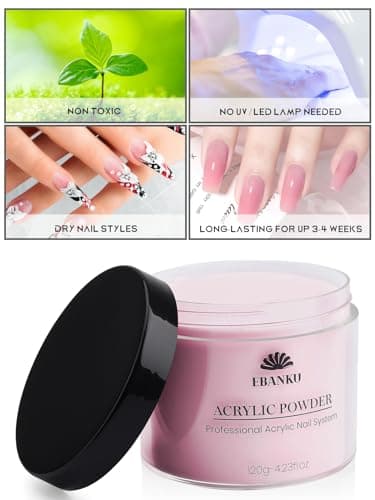 EBANKU Lot de 4 poudres acryliques 480 g, 4 couleurs poudre acrylique professionnelle pour extension acrylique des ongles, sculpture des ongles pas besoin de lampe à ongles