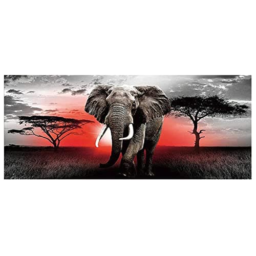 DCIDBEI 110x50CM 5D Rond Diamond Painting Grand Format Paysage Afrique,Peinture par Numéro Animal Anime, Point De Croix Diamant Arts Craft Maison Entrée Décoration Murale,Eléphant Africain