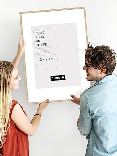 JUNOMI® Cadre photo 50 x 70 cm bois | couleur chêne | chêne avec verre plexi incassable | cadre photo bois