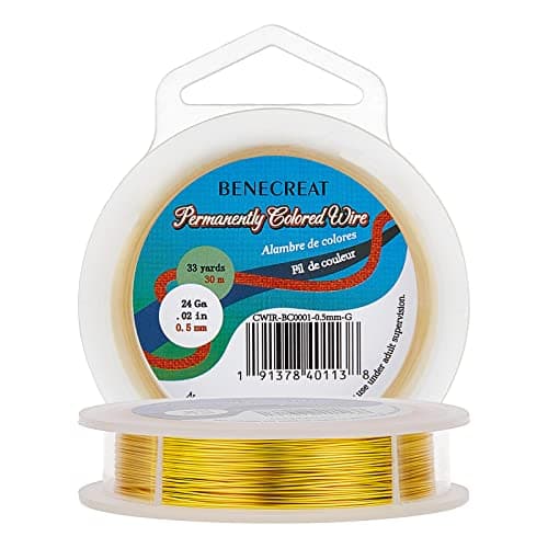 BENECREAT 24Gauge (0.5mm) Fil en Or résistant à la ternissure Fabrication de Bijoux en Fil de Cuivre, 30M/33Yard