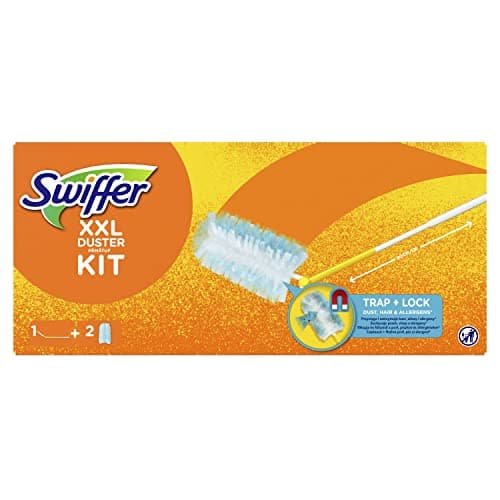 Swiffer XXL Attrape & Retient Kit De Dépoussiérage avec 1 Manche Télescopique Et 2 Recharges Plumeau Attrape-Poussière, Attrape Et Retient Jusqu’À 3 Fois Plus De Cheveux Et Poussière